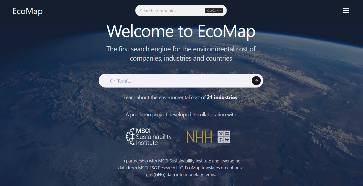 EcoMap translates greenhouse gas (GHG) emissions and other reported environmental data for nearly 20,000 listed companies into a tangible social cost of carbon